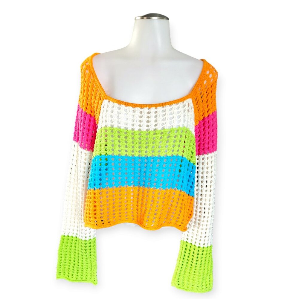 Wild Fable Open Knit Boho Crochet Crop Sweater